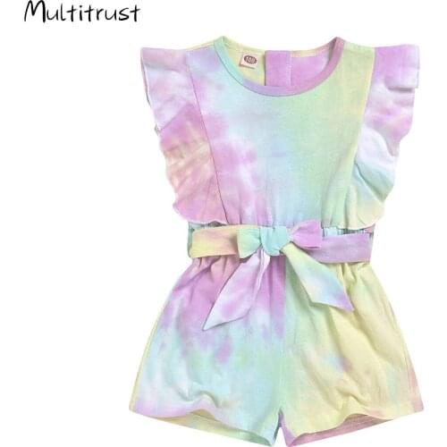2020 Summer Newborn Baby Girls Ruffles Sleeveless O-neck Tie-Dye Printed Romper Jumpsuit Playsuits Baby Holiday Casual Clothes