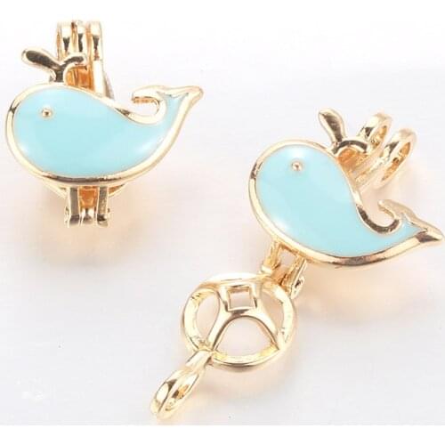 5pcs Gold Whale Pearl Cage Locket Pendant Jewelry Making Bead Cage Necklace Aroma Essential Oil Diffuser Box For Oyster Pearl