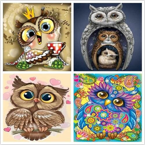 LUOVIZEM DIY 5D Diamond Painting Lovely Owl Full Square/Round Drill Animal Mosaic Embroidery Cross Stitch Home Decor