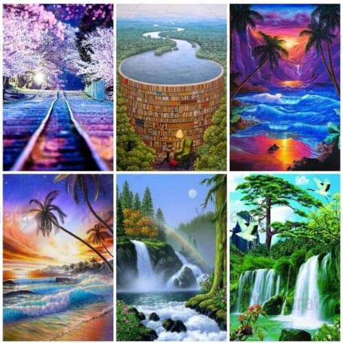 DIY Home Decoration Diamond Painting Landscape Waterfall River Diamond Embroidery Cross Stitch Kit Painting 5D Mosaic Gift Mura