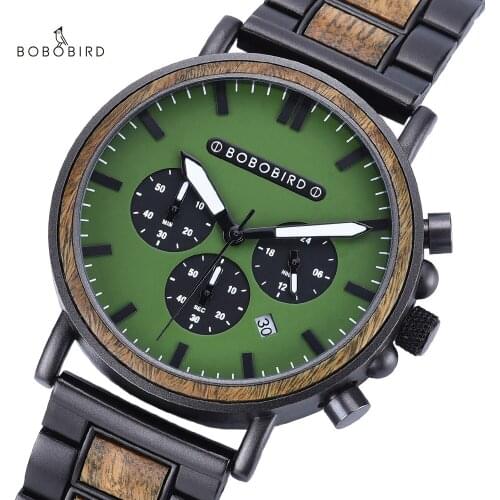 BOBO BIRD Wooden Watch for Men Top Brand Chronograph Military Mens Watches Wood Quartz Wristwatch Reloj Hombre Male Clock Gift