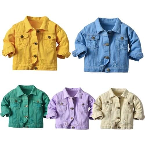 2021 New Kids Girls Casual Breaken Denim Jacket Children Boys Trench Coat Toddler Holes Outerwear Cowboy Clothing