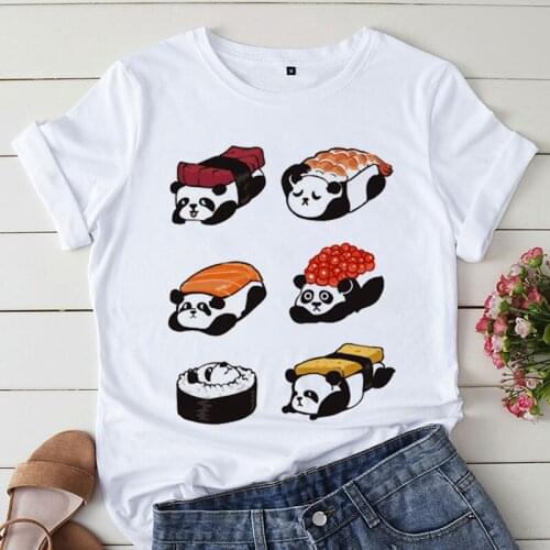 Panda Sushi Graphic Print T-shirt Women Harajuku Aesthetic White Tops Casual Tshirt 2021 New Summer Fashion Y2k Female T Shirt