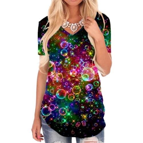 Giyu Brand Rainbow T-shirt women Colorful Funny T shirts Abstract V-neck Tshirt Psychedelic Tshirts Printed Womens Clothing