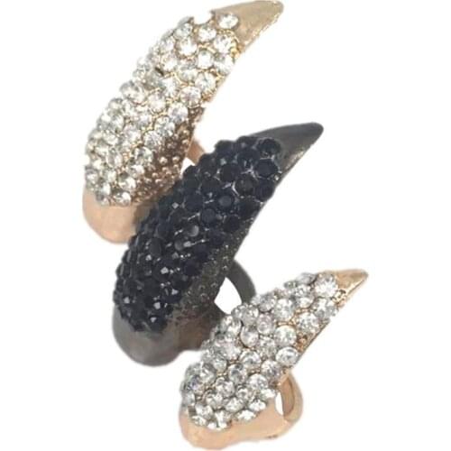 10 PCS Halloween Costume Claws Fake Nails Ring Set Gothic Punk 3 Sizes Crystal Full Finger Rings Paved Paw Bend Fingertip Claw