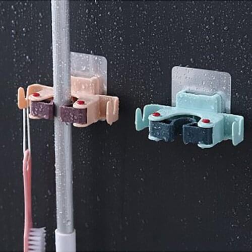 Space Saving Self-adhesive Wall Mounted Mop Rack Holder Brush Broom Hanger Storage Rack Seamless Mop Hook Bathroom Accessories