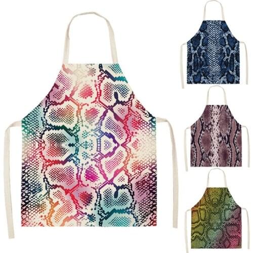 Leopard Pattern Kitchen Aprons for Women Men Home Cooking Baking Waist Bib Cotton Linen Pinafore Cleaning Tools