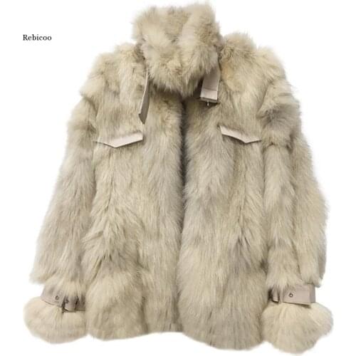Fashion Autumn Winter Faux Fox Fur Collar Jackets Women Elegant Solid Coats Women Tie Belt Slim Jackets Ladies