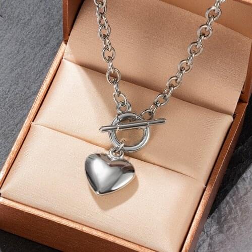 Fashion Party Vintage Heart Cable Chain Necklaces For Women Silver Metal Statement Necklaces 2021 Trend Female Modern Jewelry