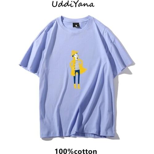 Fashion Print 100% Cotton Womens T-shirts Oversize Tee Kawaii T shirts Womens Clothes for girls Skateboard Tops Y2K Clothing