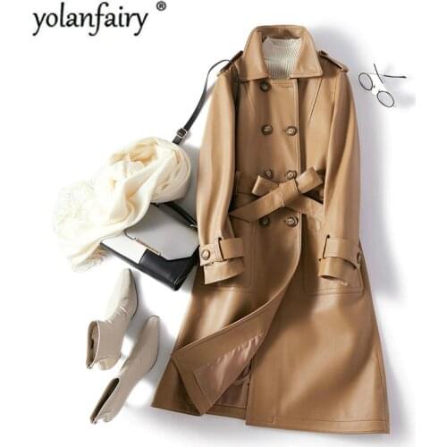 2020 New Genuine Leather Jacket Women Long Sheepskin Coat Spring Autumn Windbreaker Elegant Veste Cuir Femme 19611 KJ4103