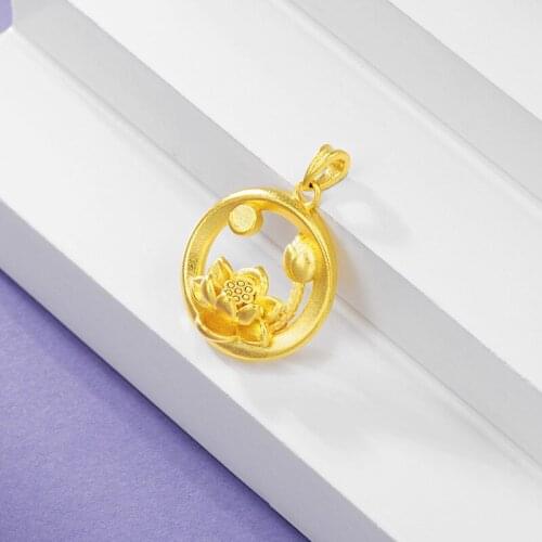 24K Gold Necklace Pendant for Women Simple Gold Flower Pendant Fine Jewelry Female for Wedding Engagement (Not included Chain)