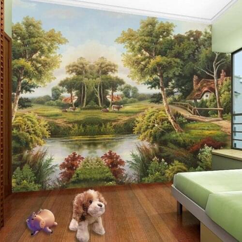 Country canvas scenery 3d wall mural wallpaper for kids baby room TV background 3d photo mural Papel de parede fresco