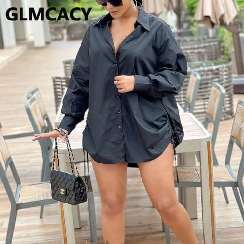 Long Sleeve Button Down Causal Shirt Dress Loose Chic Mini Dresses