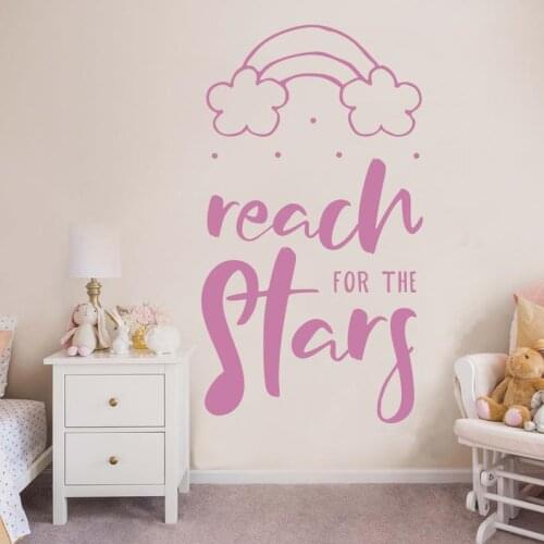 Reach for the stars Nursery Quote Wall Decal Art Home Decoration Baby Girls Bedroom Cute Wall Decor Stickers DIY Vinyl LC1628