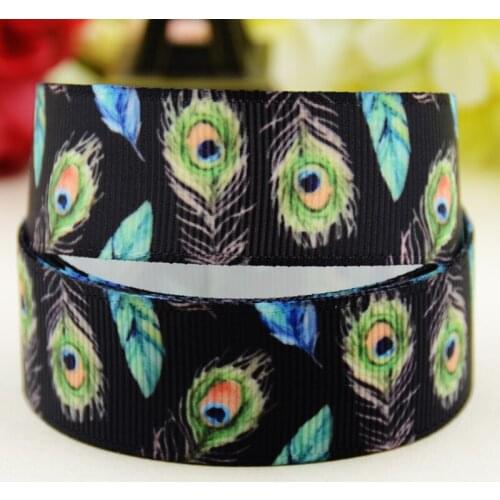 22mm 25mm 38mm 75mm feather cartoon printed Grosgrain Ribbon party decoration 10 Yards X-03705
