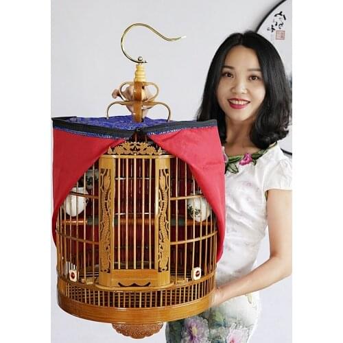 Hand-made bamboo thrush cage myna bird cage boutique large set of old bamboo two-door carving longyi long cage
