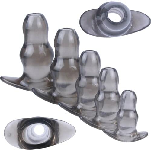 Silicone Hollow Anal Plug Douche Enema Anal Dilator Perspective Butt Plug Anal Expand Sex Toys For Woman Men Prostata Massager