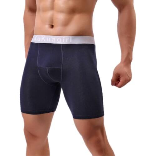 Sexy Men Underwear Cotton Boxers Shorts Push Up High Waist U Convex Pouch Long Leg Underpants Cueca Calzoncillo Large Size L-5XL