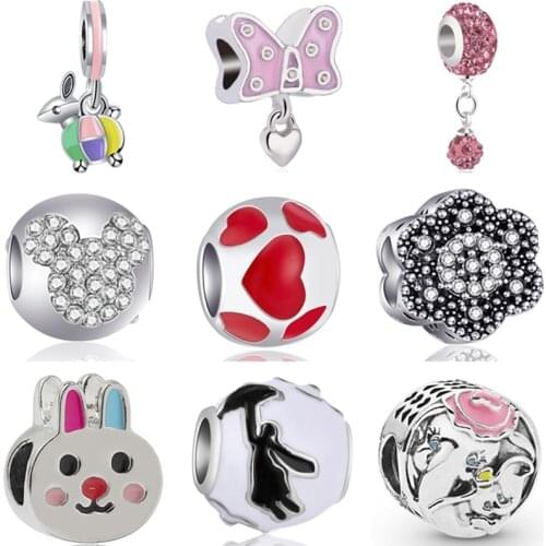 Vintage Small Strawberry Mouse Bowknot Rabbit Enamel Beads Fit Original Pandora Charms Bracelets for Women DIY Lover Jewelry