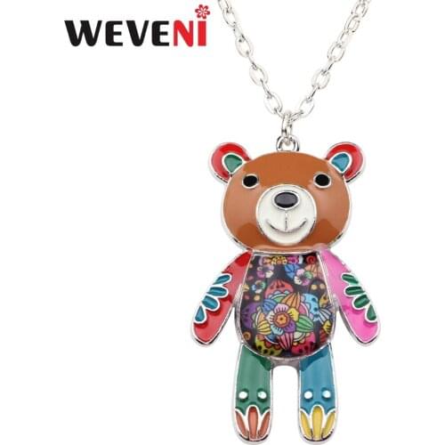 WEVENI Metal Enamel Alloy Cartoon Bear Choker Necklace Chain Collar Pendant Cute Animal Jewelry For Women Girls Teens Gift 2018