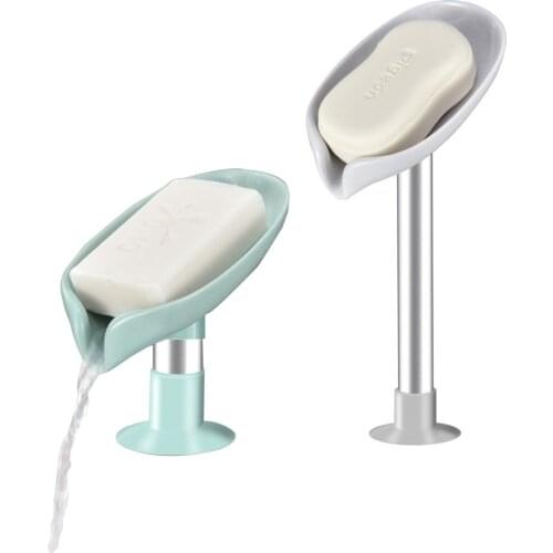 Leaf-shaped Soap Dish Box Soap Holder Drain Rack Toilet Soap Box Perforated Free Standing Suction Cup Travel Bathroom Accessorie
