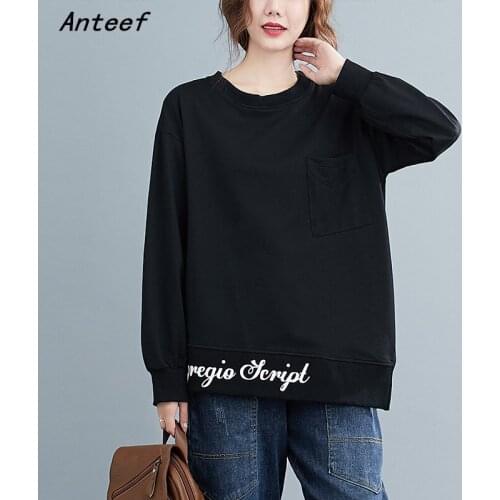 Anteef long sleeve cotton spring autumn korean fashion tshirt vintage tee t shirt casual loose tops women 2021 t-shirts clothes
