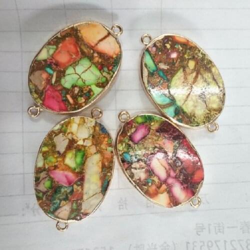 2PCS Womens Connectors Nature Semi Precious Stone Oval Shape SIze 37X25MM Fashion Jewelry DIY Parts Free Shipping