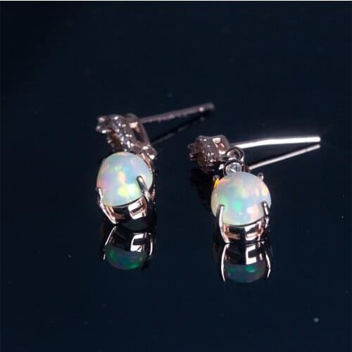 Fine White Fire Opal Earrings For Women 925 Silver Rose Gold Crystal Zirconia Earrings Wedding Jewelry