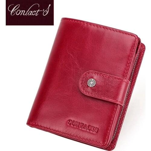 Contacts Women Genuine Leather Wallet Money Bag Rfid ID Credit Cards Holder Wallet Red Purse Bag Girl Case Femme Carteira Mujer