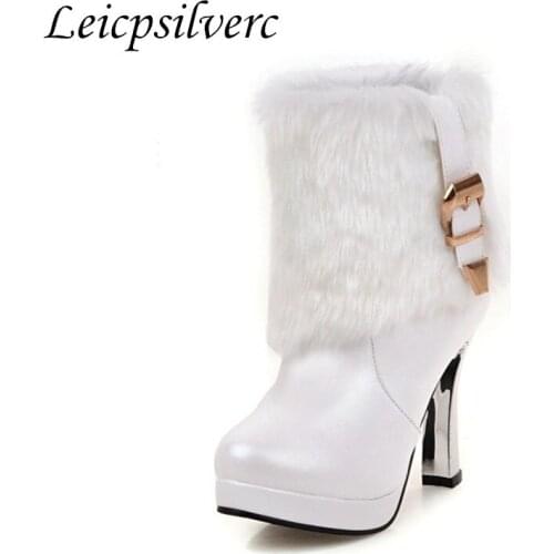 Winter sexy Fur boots Pu Metal decoration A young woman Root High-heeled shoes Womens Shoes warm Womens Boots large Size