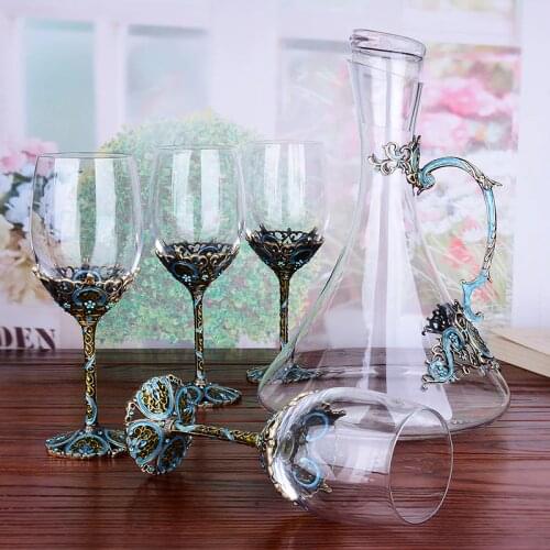 1 Set European Vintage Enamel wine glass cup Crystal Goblets Red Wine glasses cups champagne Wedding Gift With Gift Box 350ml