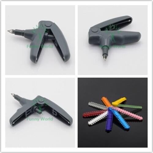 New Dental 1pc Orthodontic Ligature Gun With 1014Ties/Pack Multicolor Ligature Ties