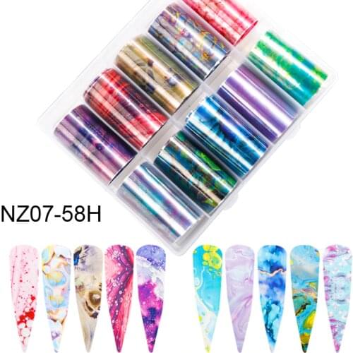 10 Roll/Box Gradient Nail Foil Sticker Sparkly Transfer Decals Paper Nail Art Transfer Sticker Decals DIY 3D Nail Colorful Tips