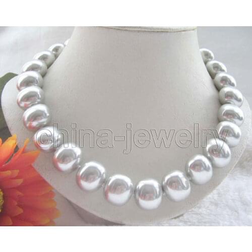 P5737-18" 19mm gray south sea shell pearl necklace - >jewerly free shipping filled clasp