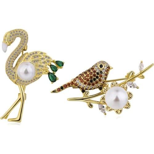 2pcs/set Flamingo Badge Kawaii Animal Shape Pins Metal Lapel Brooches Clothing Jacket Decor for Women Gifts