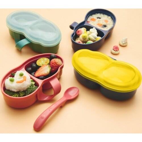 2Pcs/Set Creative Baby Dish with Cover Division Design Food Grade PP Kids Lunch Feeding Box Child Feeding Supplies