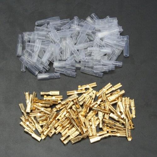 200pcs 2.8mm Brass Crimp Female Spade Connectors 22-16 AWG with Transparent Plastic Insulating Sleeves