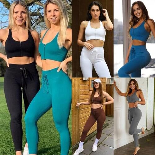 2021 Seamless Sportswear Women Yoga Fitness Clothes Zipper Vest Suit High Waist Leggings with Drawstring Workout Tracksuits