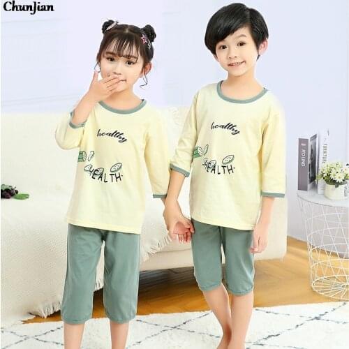2021 Summer Short Sleeve Cotton Boy and Girl Pajama Sets Children Sleepwear Boy Night Suit Girls Pajamas