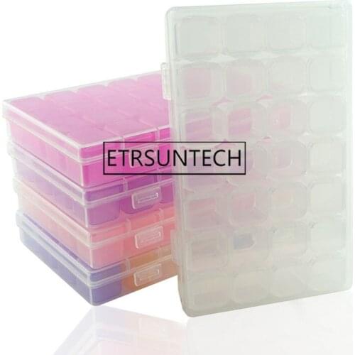 50pcs 28 Slots Plastic Empty Nail Art Decoration Storage Case Box Nail Glitter Rhinestone Beads Accessories Container