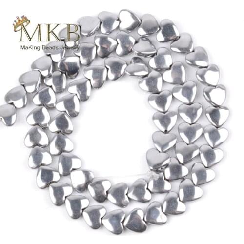 8*6mm Natural Silvers Plated Hematite Stone Love Heart Loose Beads for Jewelry Making DIY Bracelet 15inches Wholesale