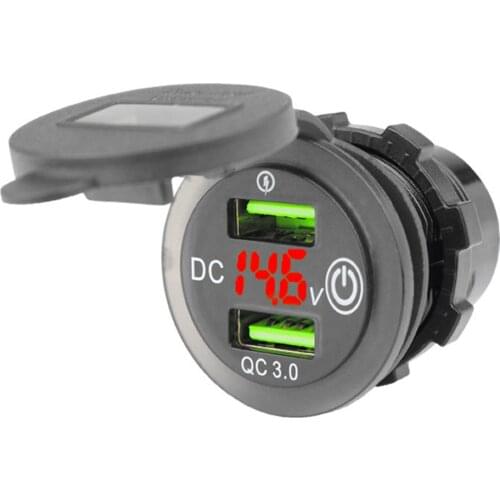 Car Dual USB Charger Socket Power Outlet Fast Charger with LED Voltmeter for 12V/24V Car Marine Boat Truck