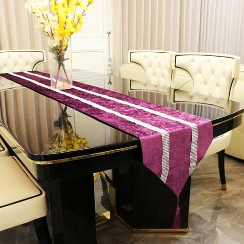 Velvet Modern Tassel Table Runner Luxury European Diamond Tablecloth Narrow Coffee Table Flag Bed Runner Purple TV Cabinet Cover