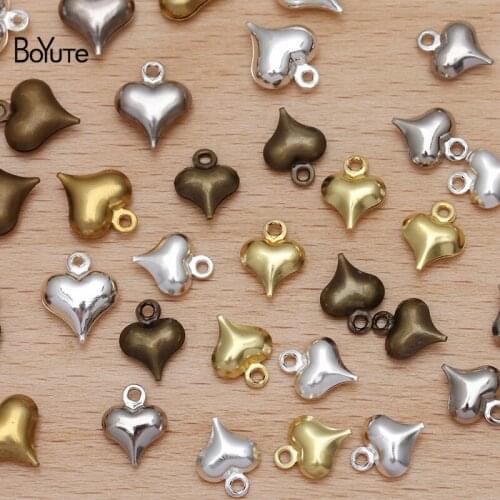 BoYuTe (200 Pieces/Lot) 7.5*9.5MM Metal Brass Middle Hollow Heart Charms for Jewelry Making Diy Handmade Materials Wholesale