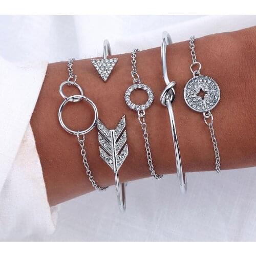 VKME5 pieces / rhinestone bracelet and bracelet arrow crystal round bracelet ladies new retro bracelet women fashion jewelry