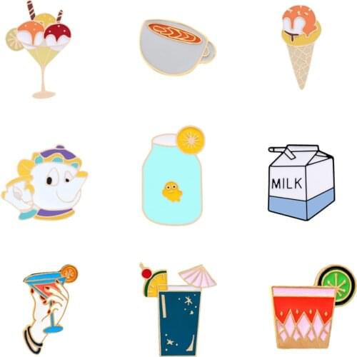 Cute brooches pins button Enamel Pin ice cream orange juice milk badge sweater denim women Fashion metal jewelry Friend Gifts