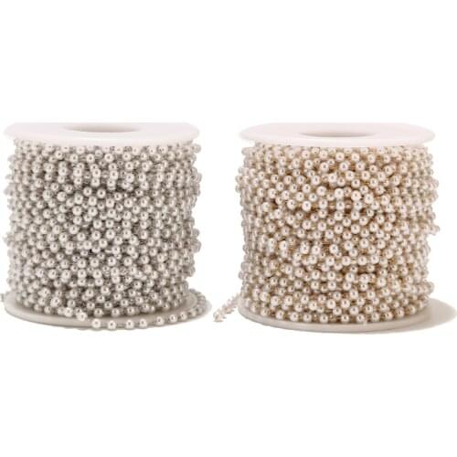 3MM width Stainless Steel imitation pearl Beads Ball link Chain for DIY jewelry making silver/gold tone