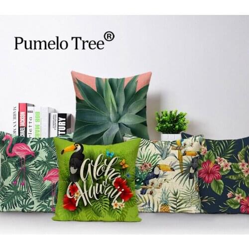 Flamingo Tropical Cushion Cover Jungle Leaves Linen Pillow Cases Plant Birds Car Sofa Home Decor Pillow Cover Coussins Decoratif