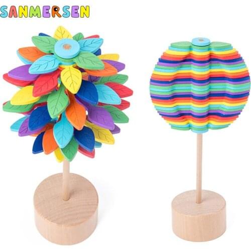 Wooden Magic Pressure Stress Relief Toys Rotating Lollipop Creative Art Decor for Home School Decompression Lollipop Boys Girls